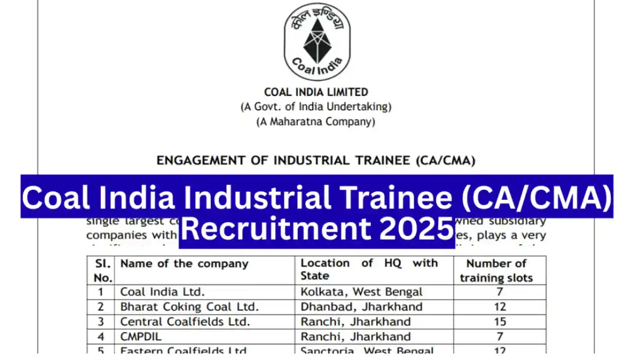 Coal India Industrial Trainee Recruitment 2025