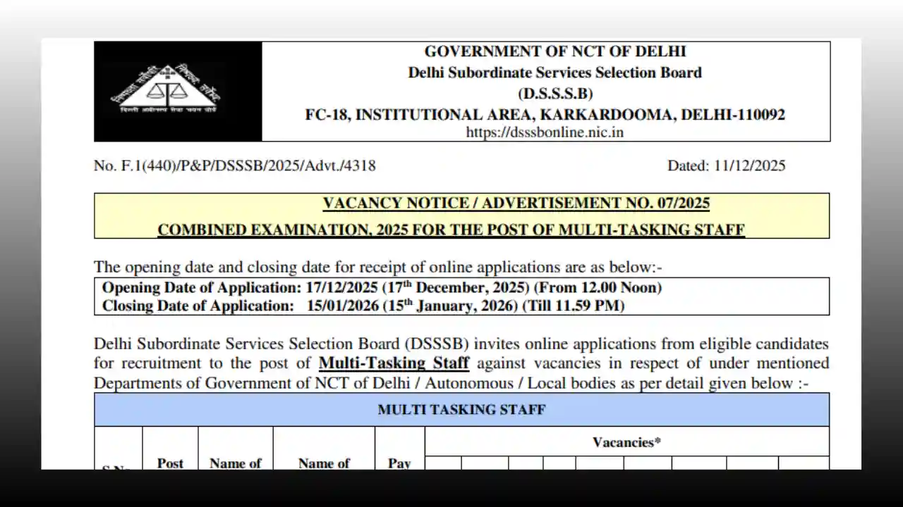 DSSSB MTS Recruitment 2025 Online Form