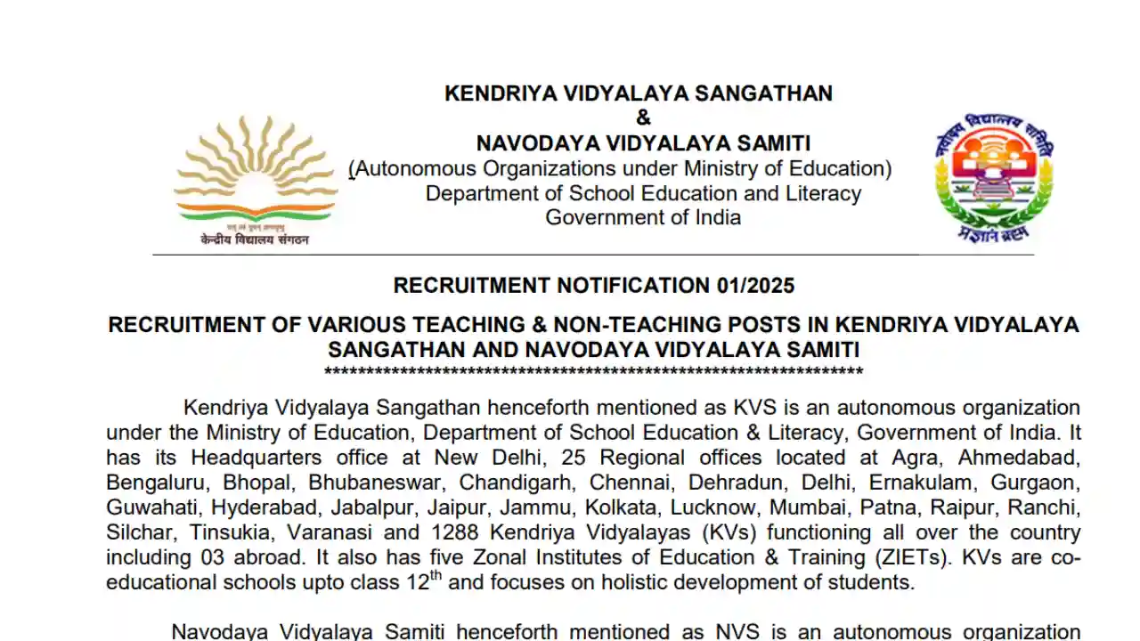 KVS NVS Recruitment 2025