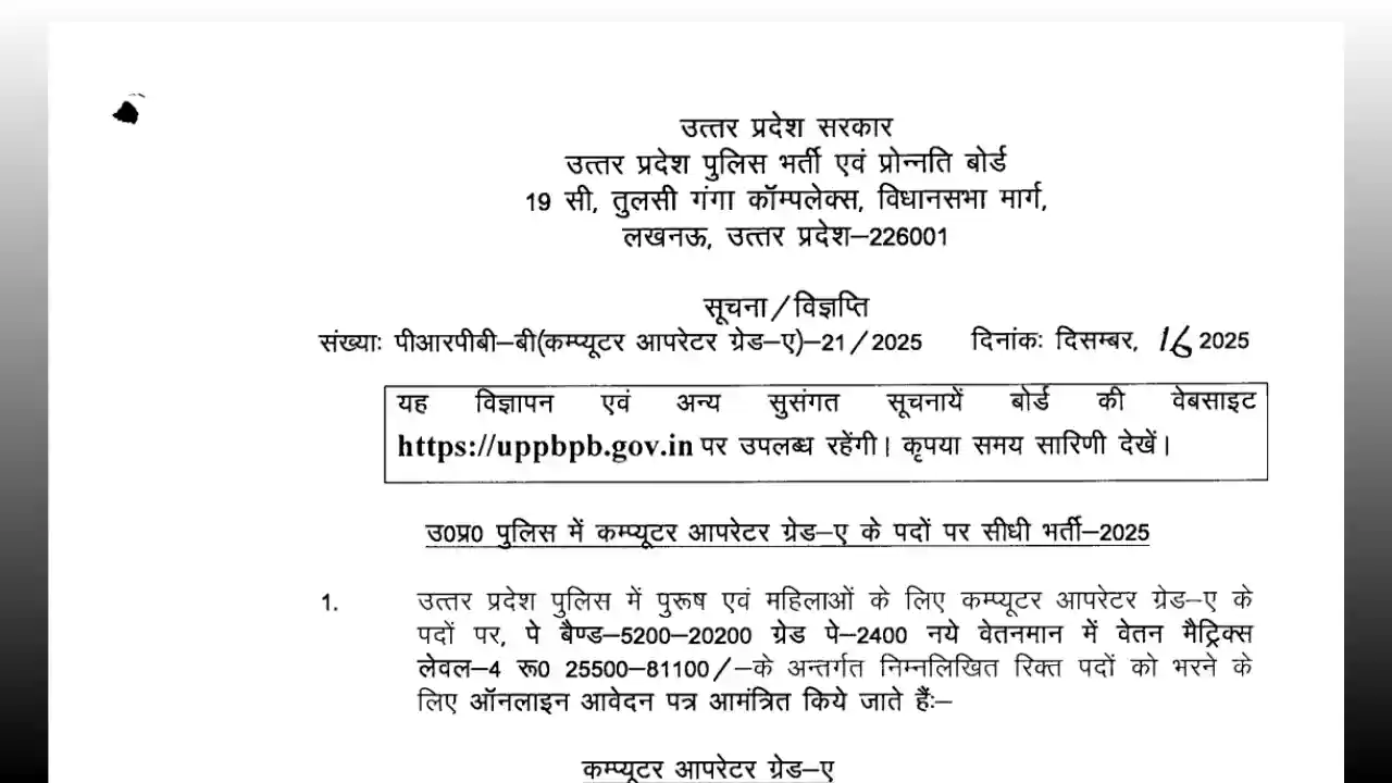 UP Police Computer Operator Online Form 2025