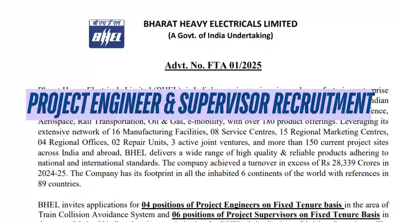 BHEL Project Engineer & Supervisor Recruitment 2025