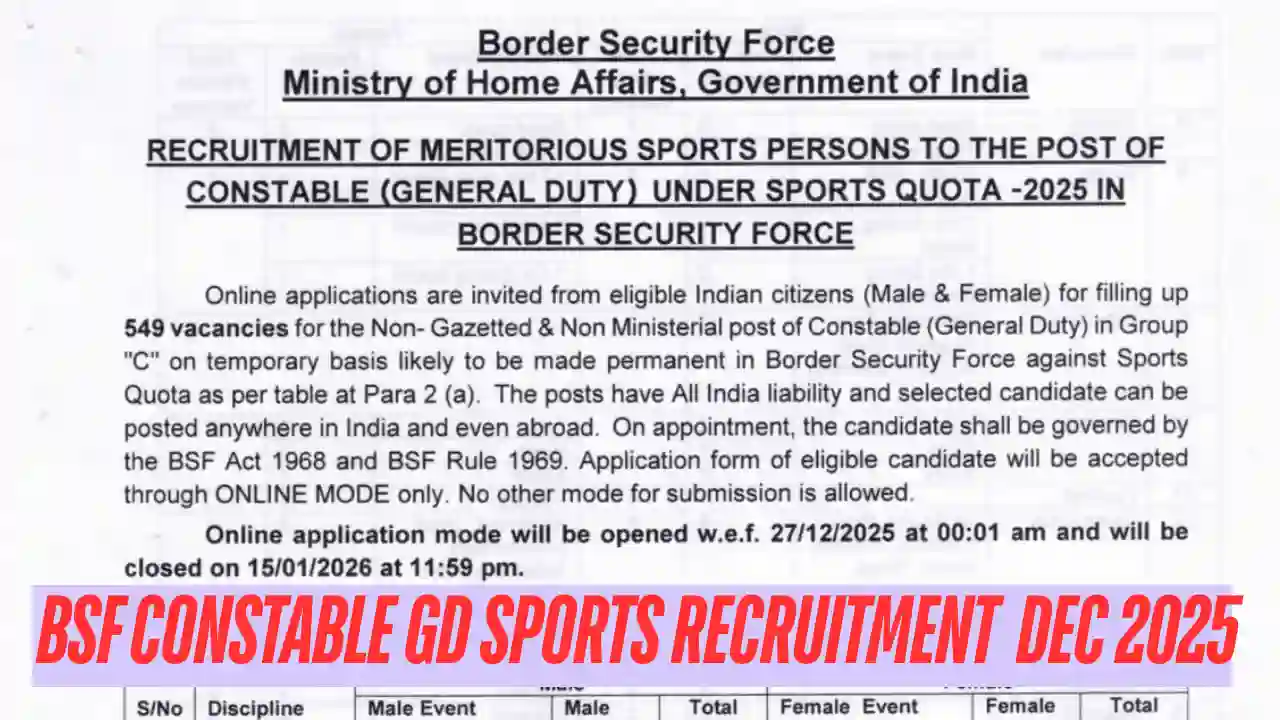 BSF Constable GD Sports Recruitment 2025