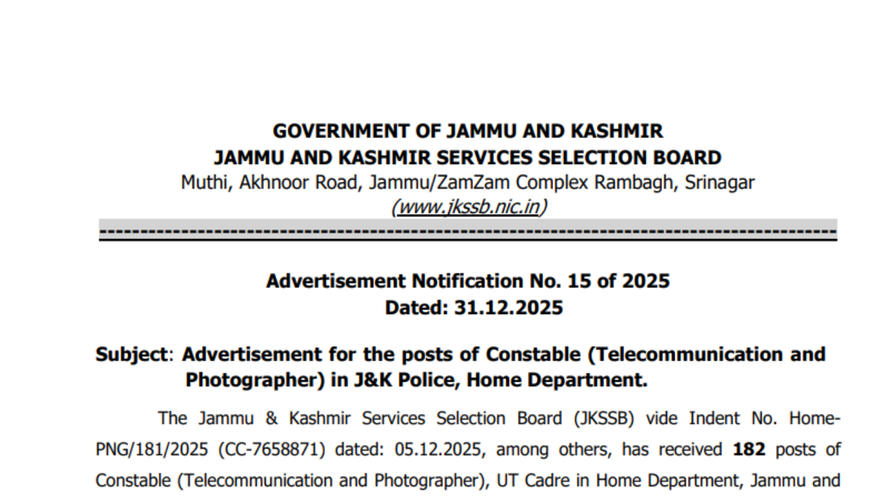 JKSSB Constable Recruitment 2026
