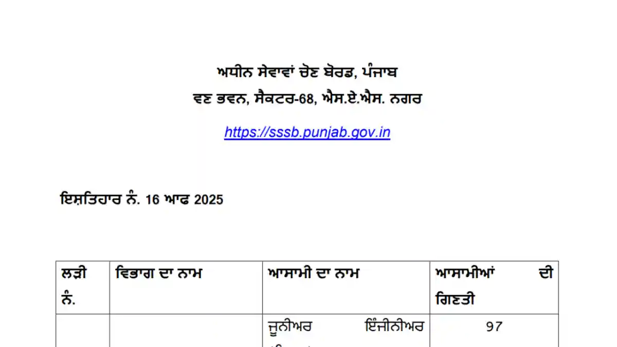 PSSSB JE Recruitment 2026