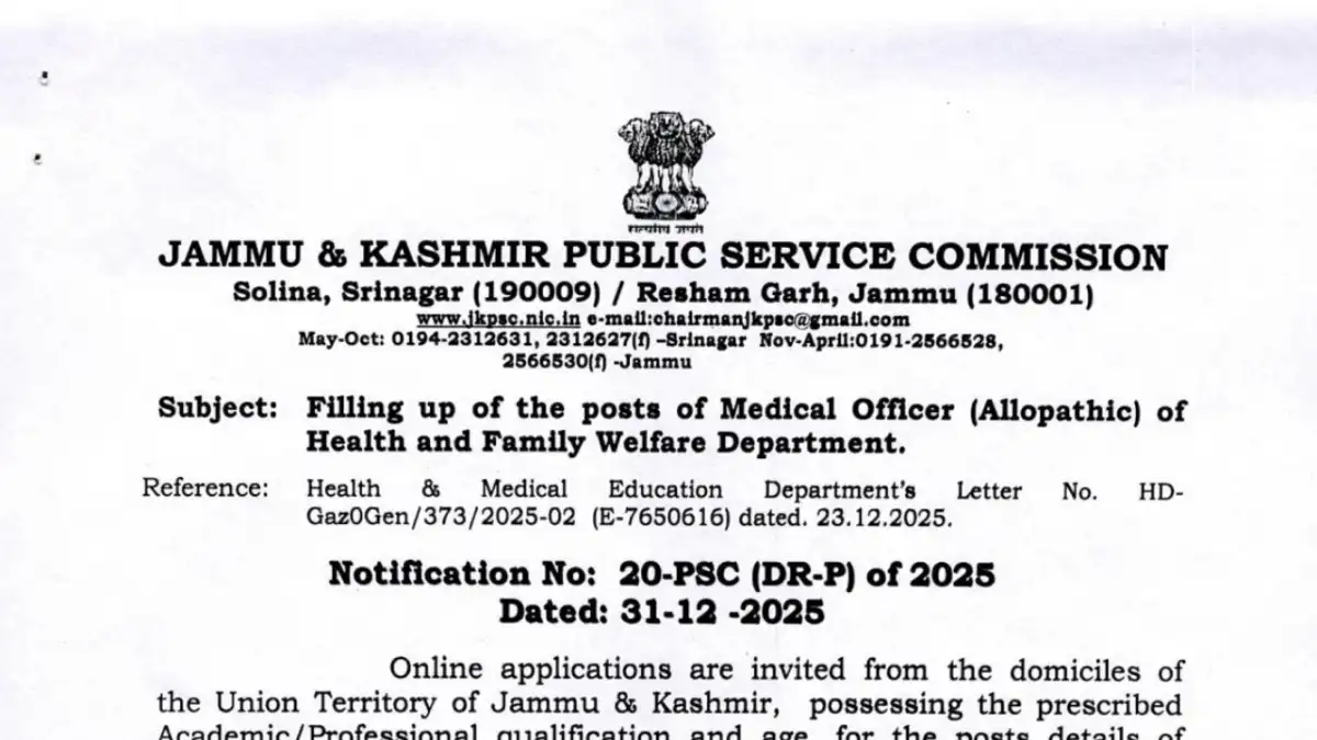 JKPSC Medical Officer Recruitment 2026