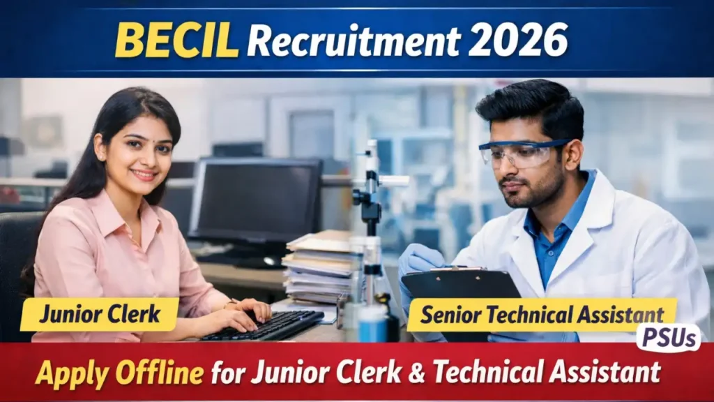 BECIL Recruitment 2026 PSU jobs for Junior Clerk and Senior Technical Assistant apply offline government vacancy