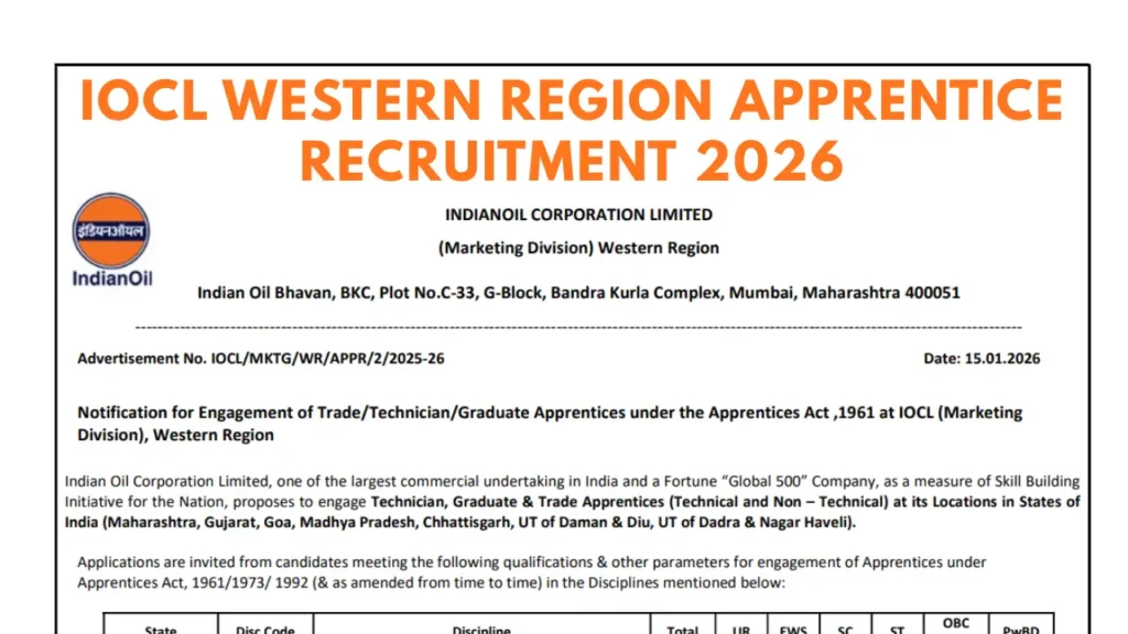 IOCL Western Region Apprentice Recruitment 2026